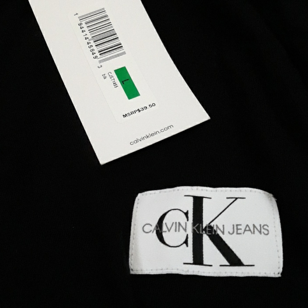 Calvin Klein jeans black T-shirt women's NEW Large Short Sleeve Chest Pocket $39